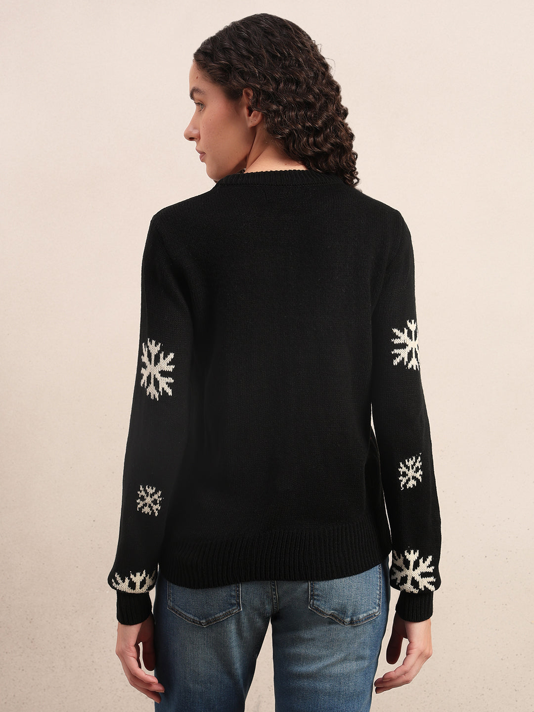 Embellished Print Christmas Pullover