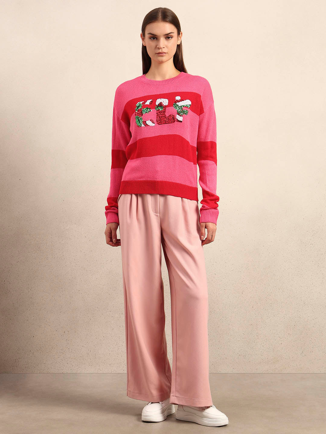 Pink Colourblocked X-Mas Pullover