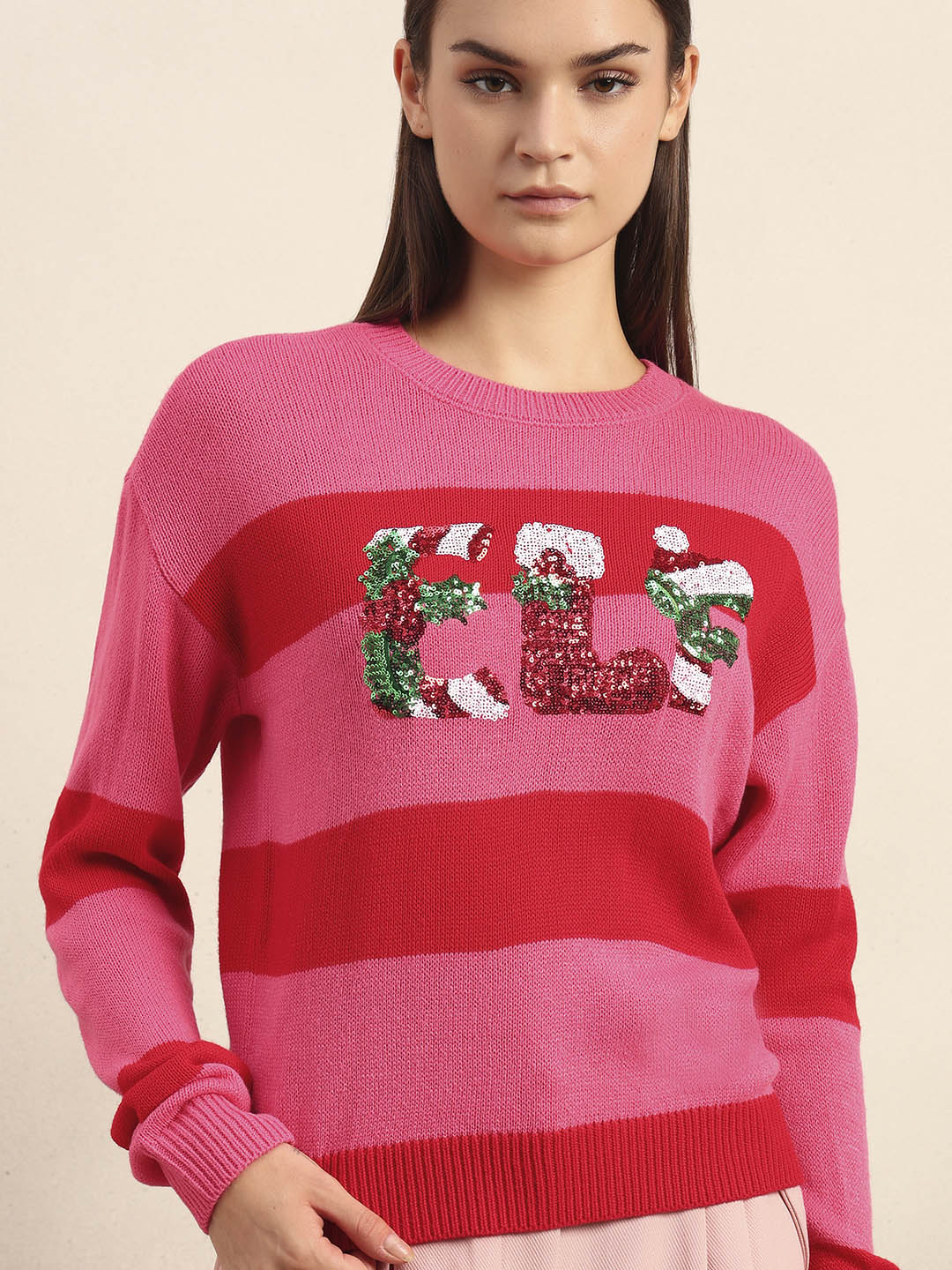 Pink Colourblocked X-Mas Pullover