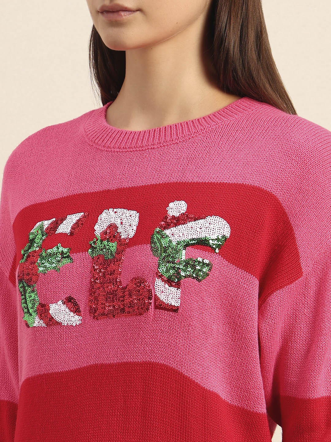 Pink Colourblocked X-Mas Pullover