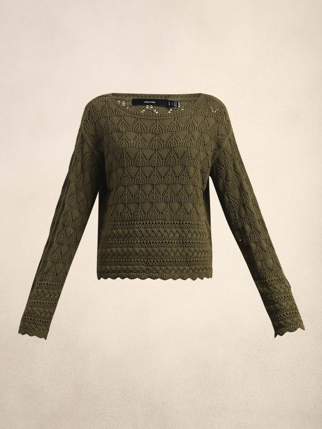 Olive Green Open-Knit Pullover