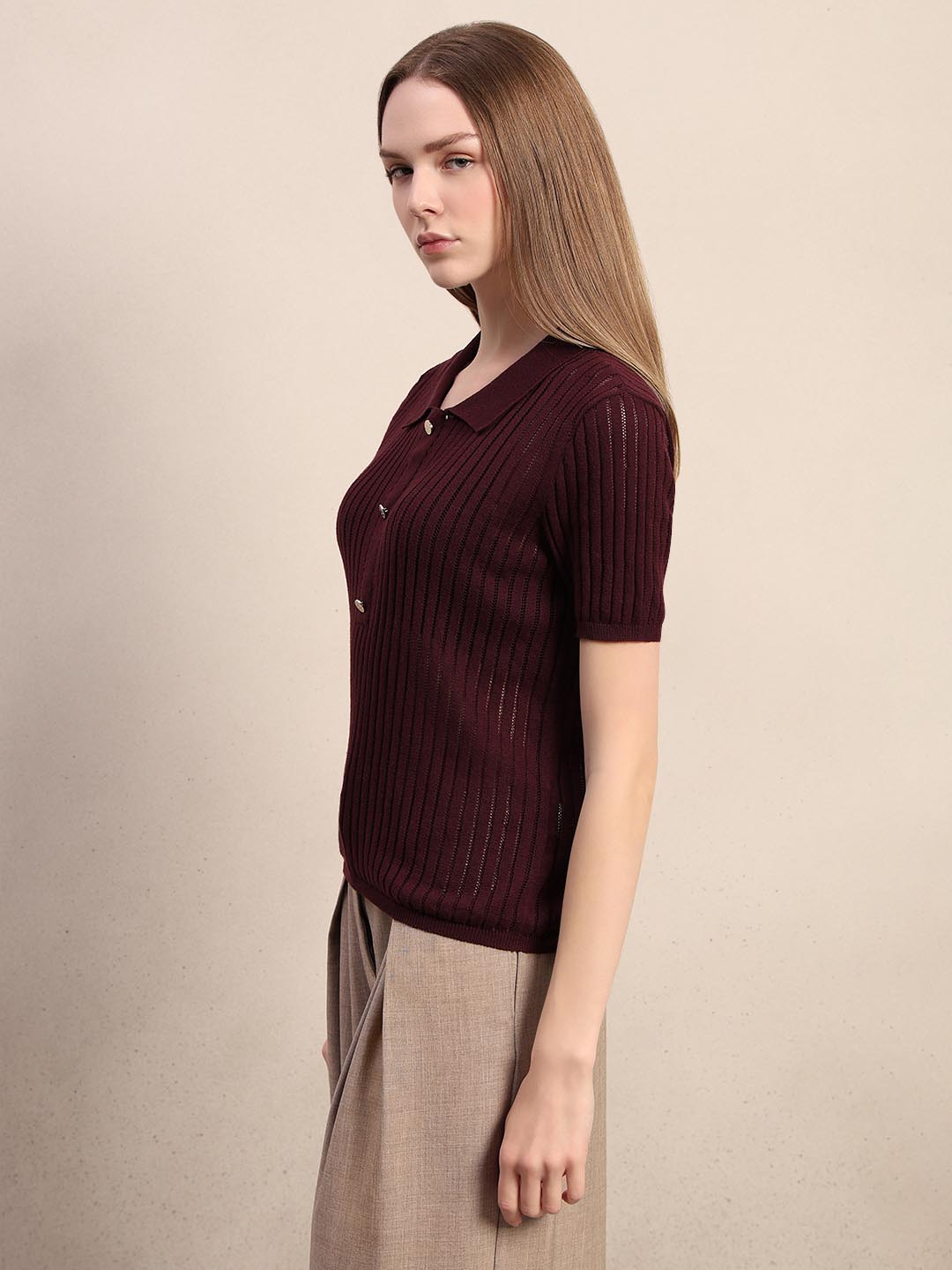 Burgundy Knitted Polo