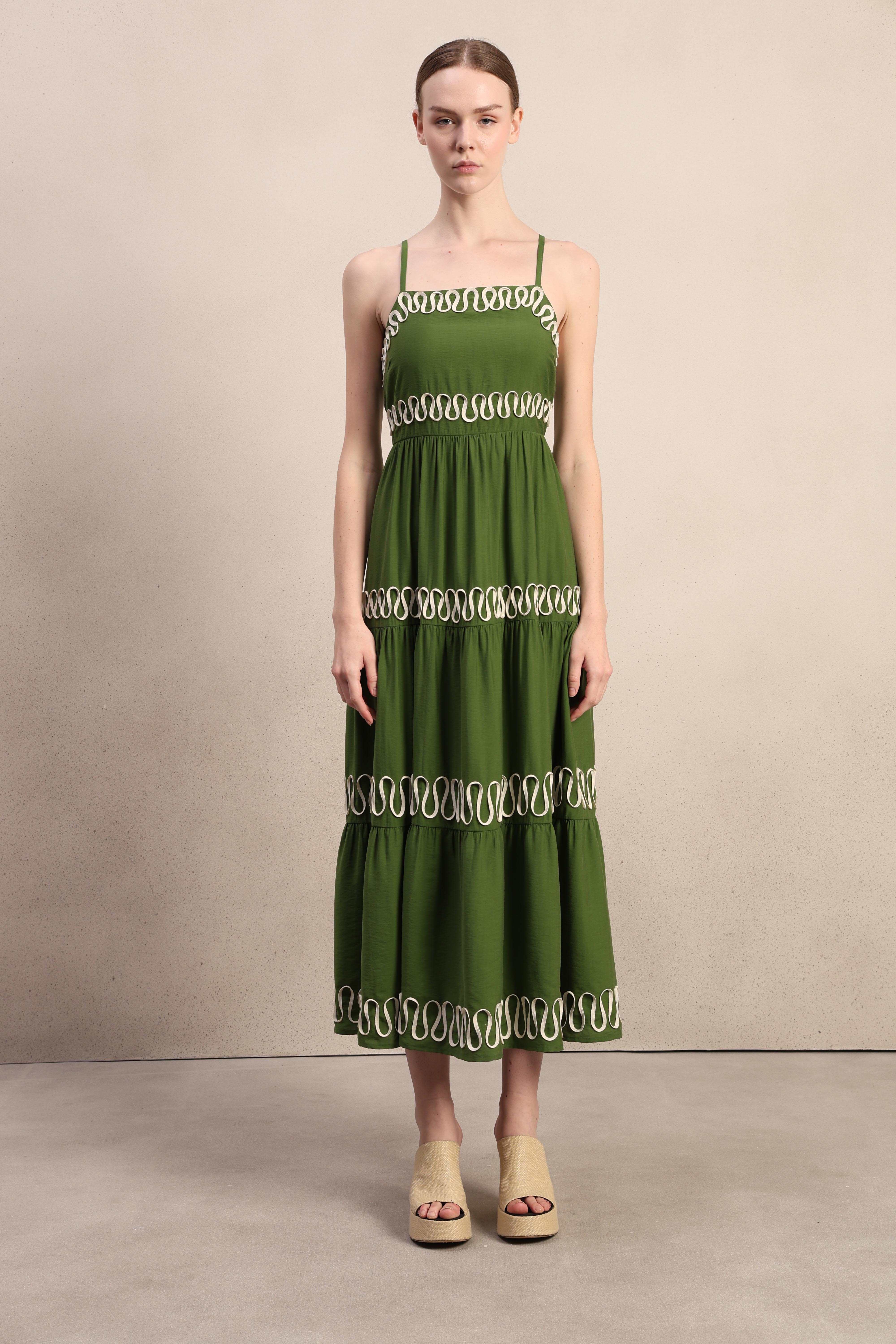 Green Contrast Ribbon Detail Dress
