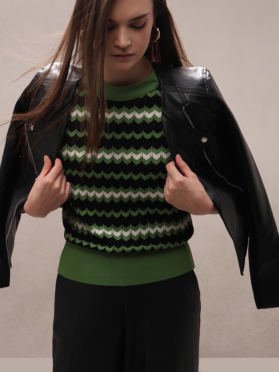 Green & Black Knitted Top