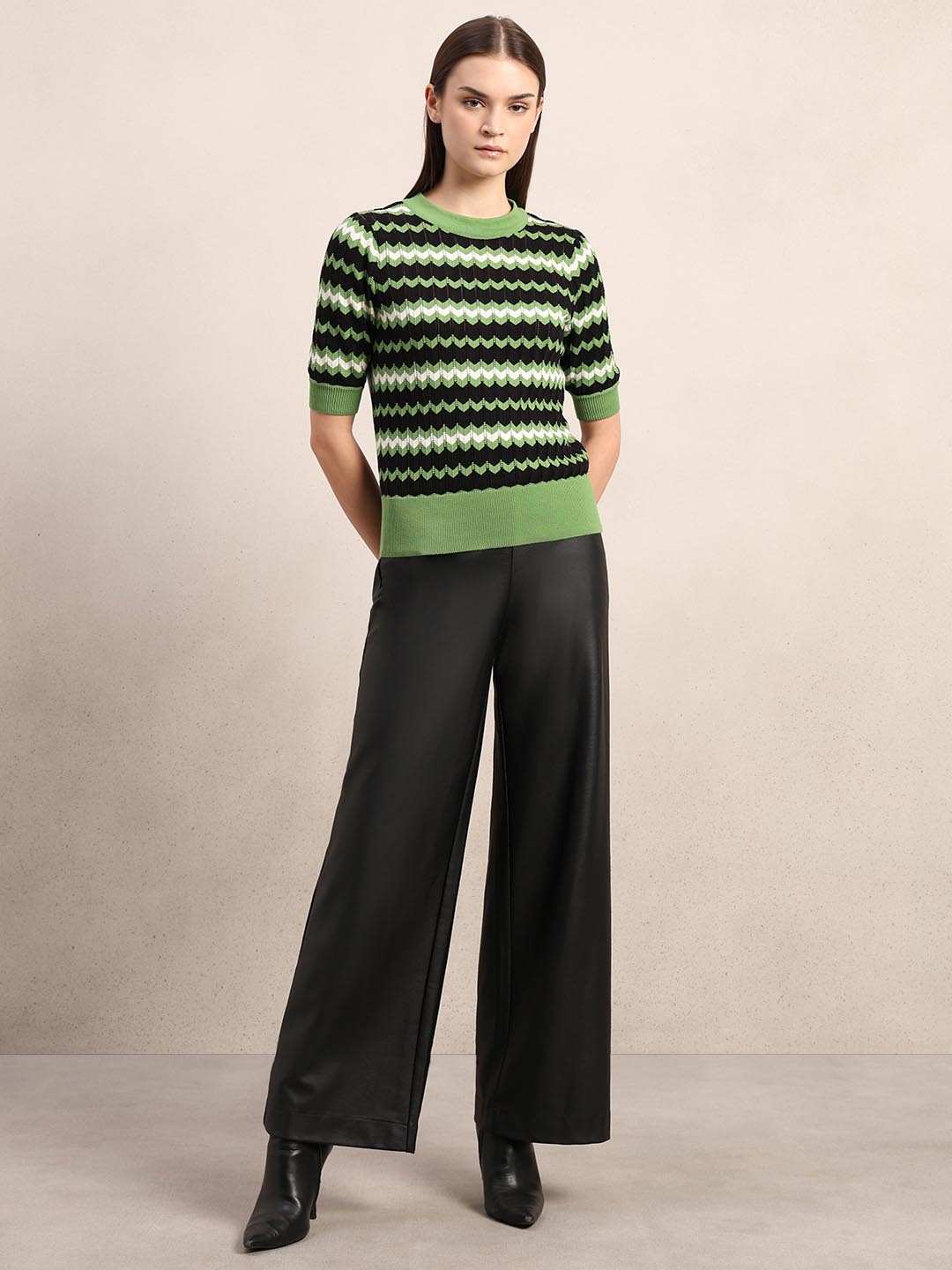 Green & Black Knitted Top
