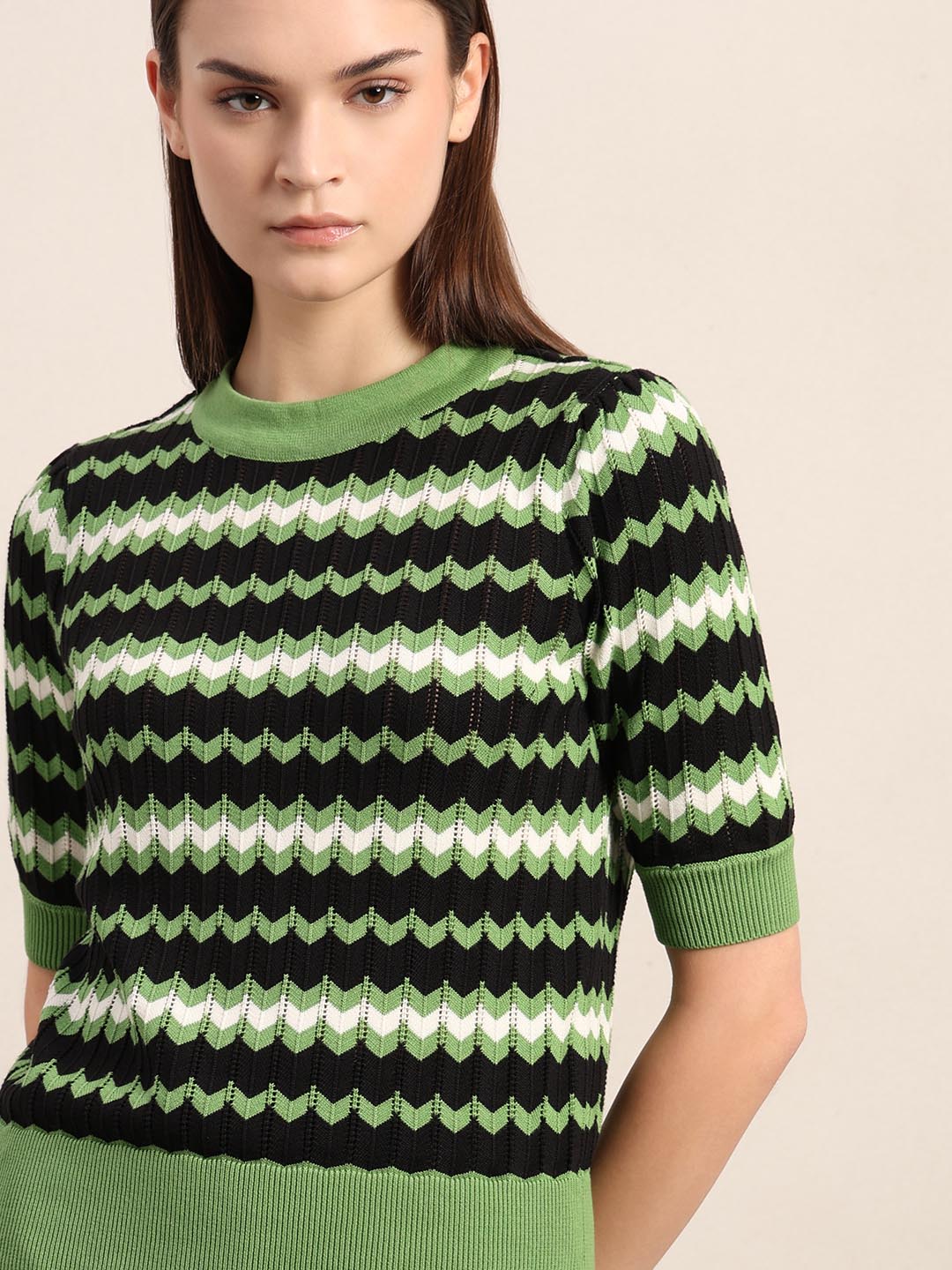Green & Black Knitted Top
