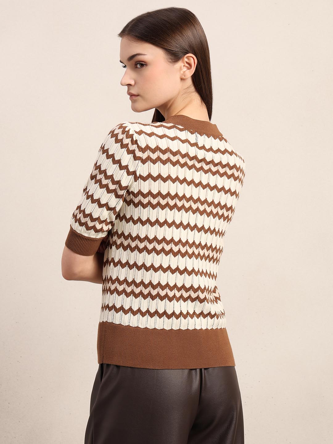 Ecru & Brown Knitted Top