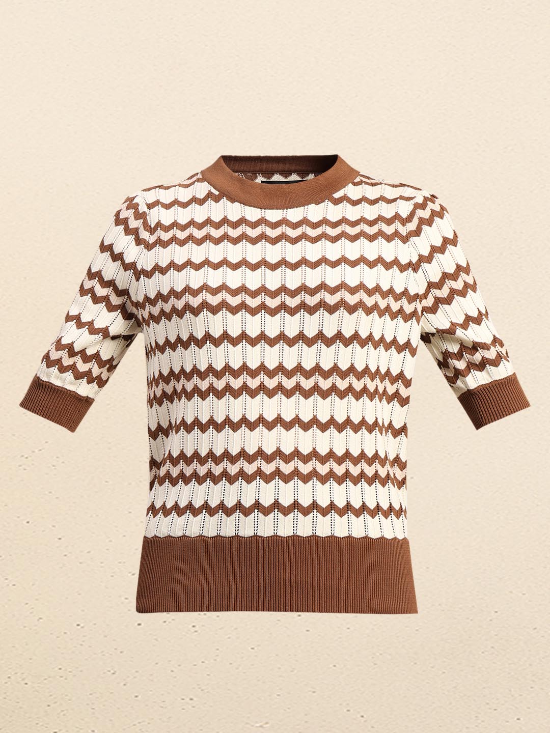 Ecru & Brown Knitted Top