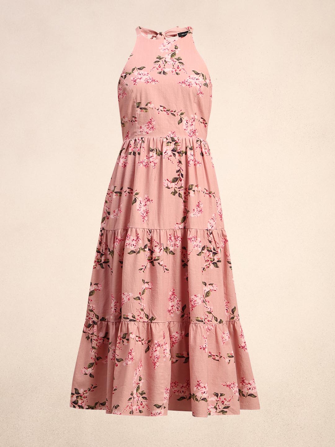 Pink Floral Print Midi Dress