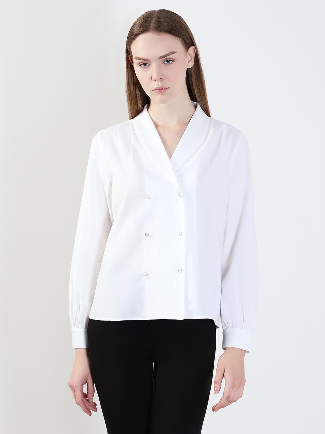 White Shawl Collar Shirt