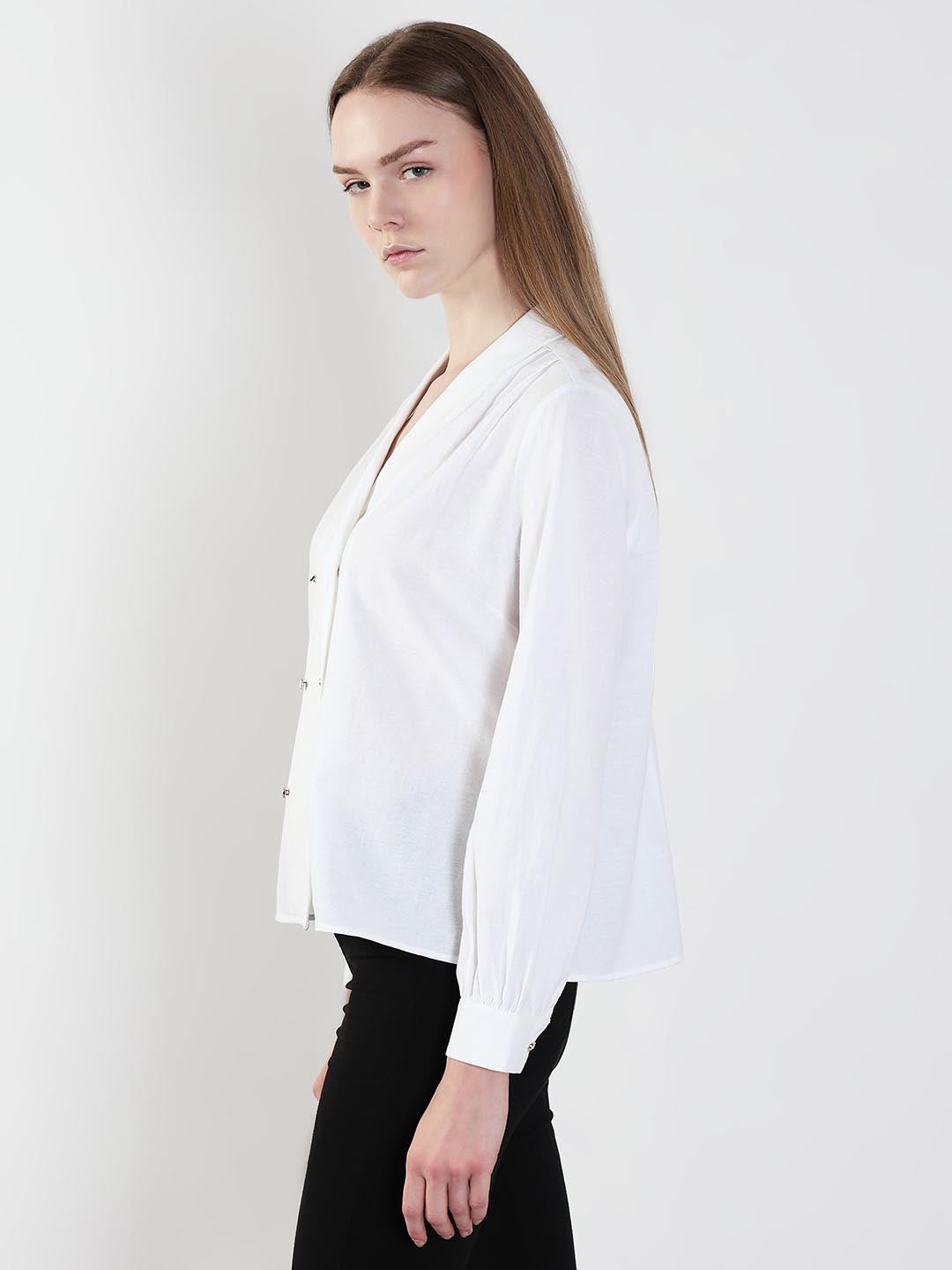 White Shawl Collar Shirt