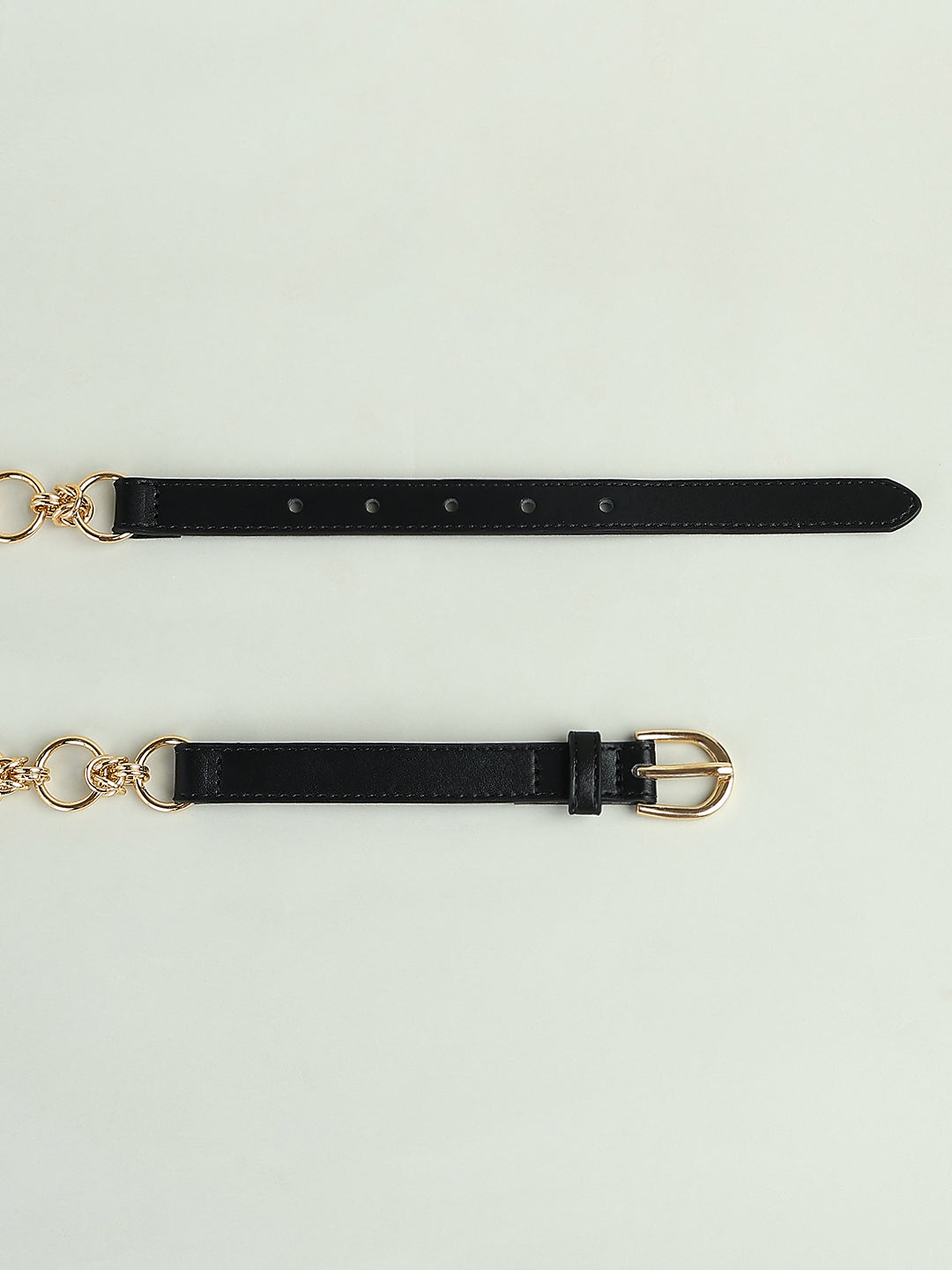 Black Faux Leather Gold Chain Belt