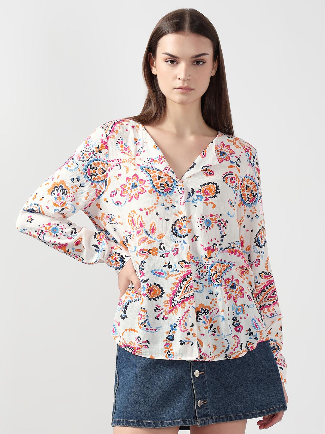 Vero Moda White Printed Viscose Shirt