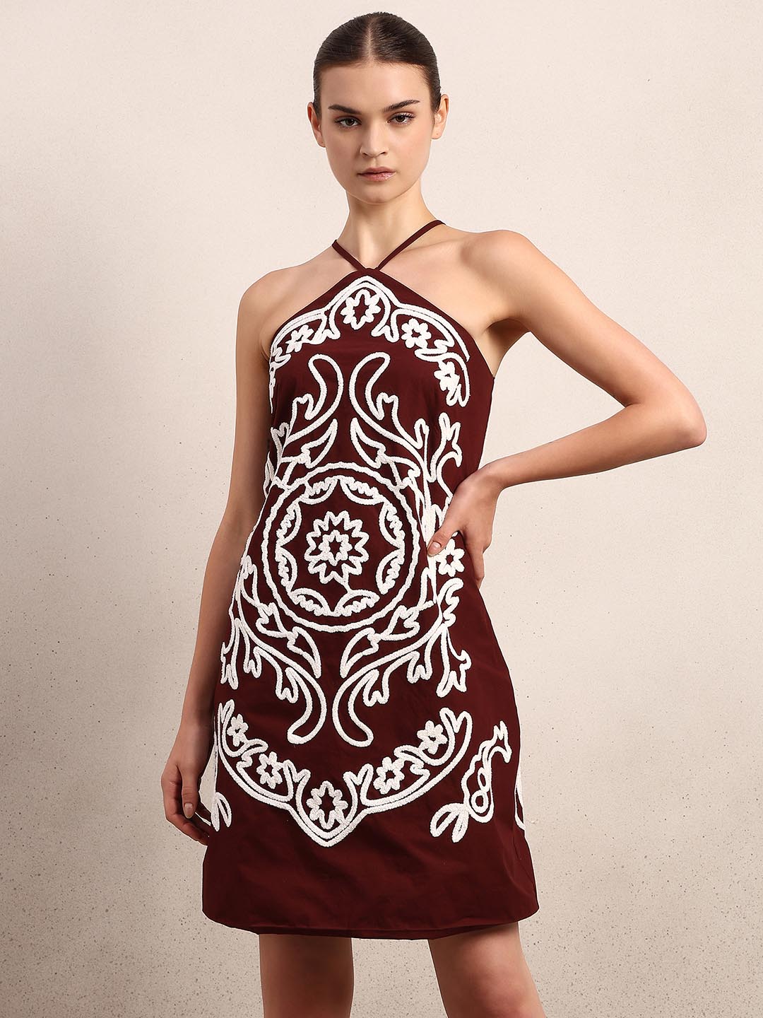 Chocolate Brown Cotton Mini Dress