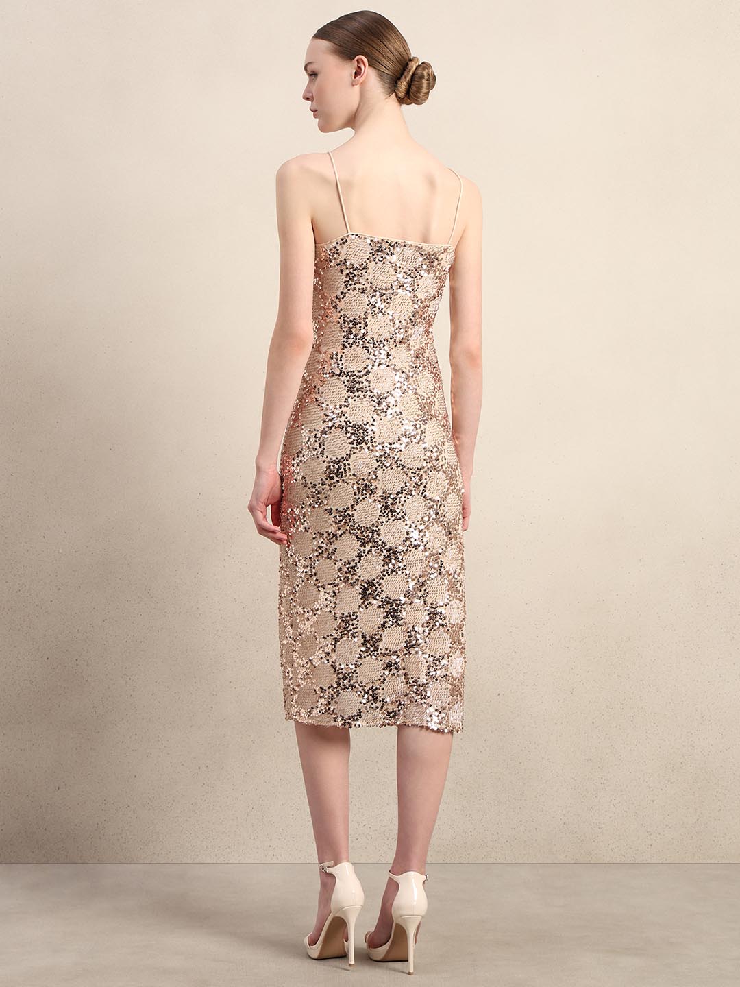 Golden Sequin Embellished Bodycon Dress