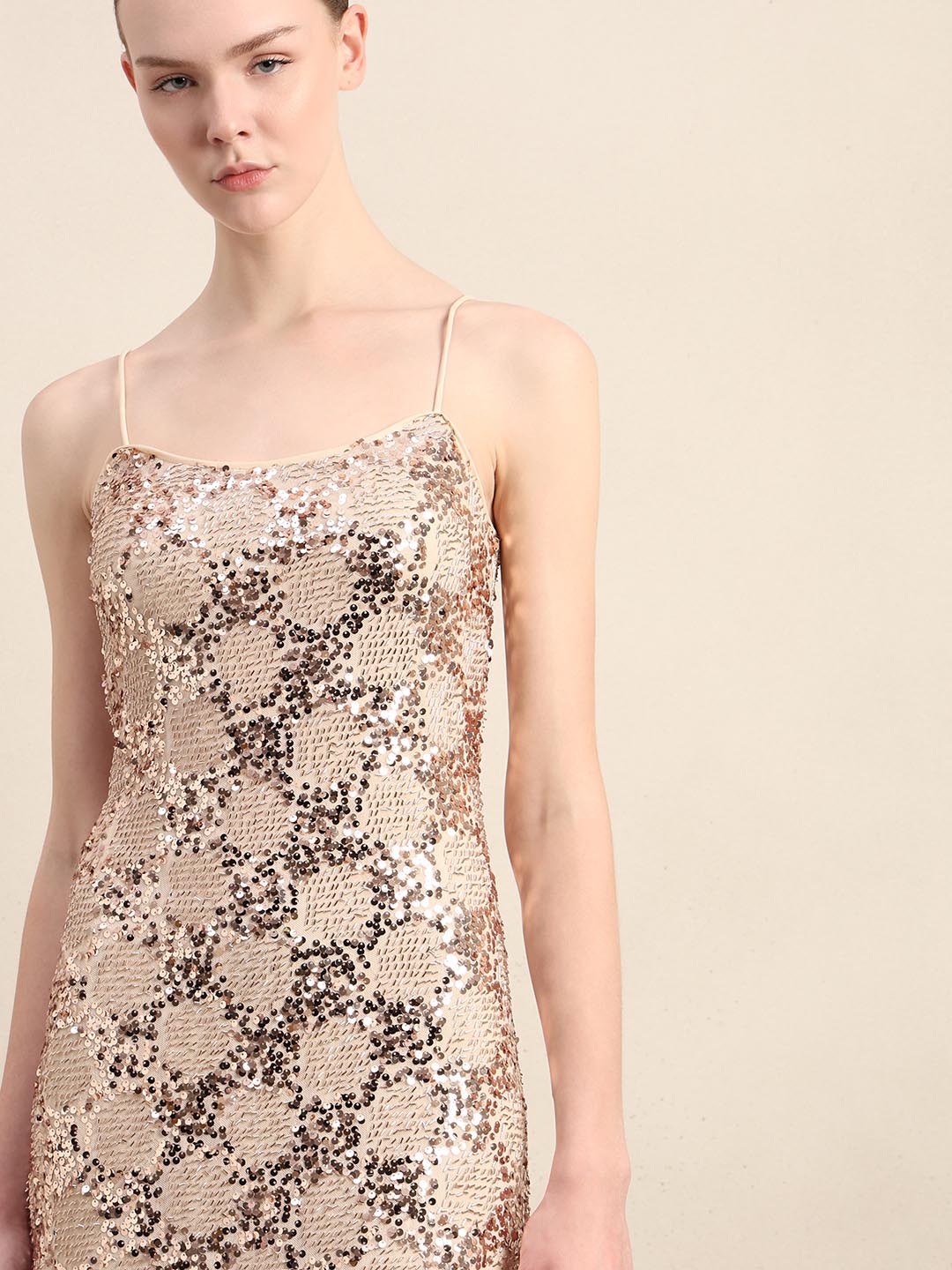 Golden Sequin Embellished Bodycon Dress