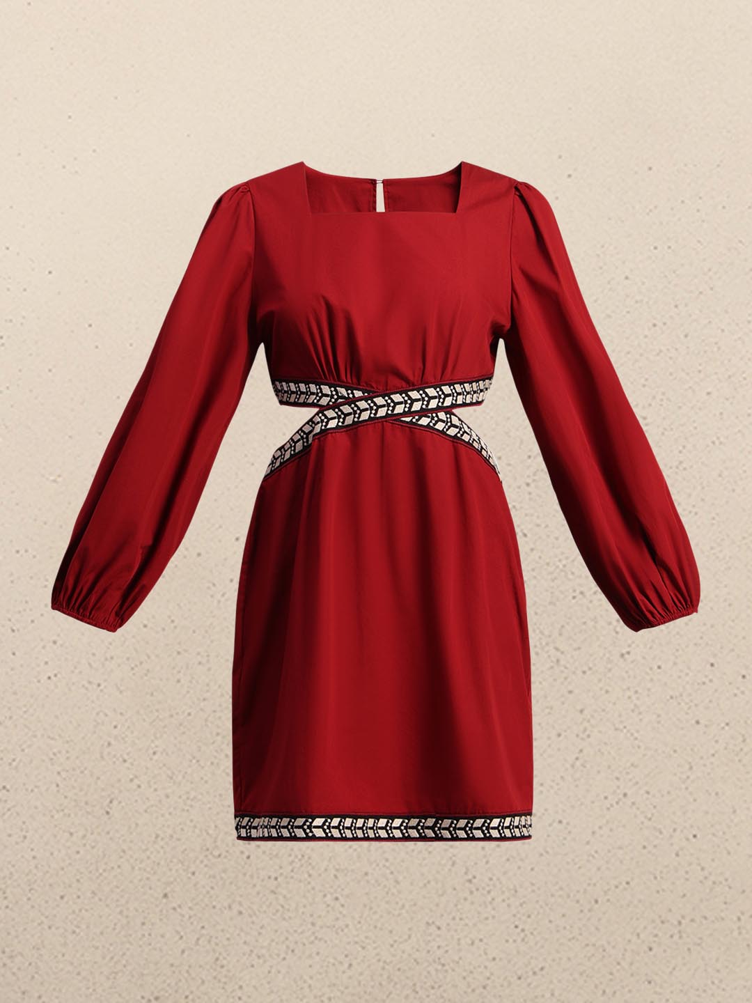 Red Puff Sleeves Mini Dress
