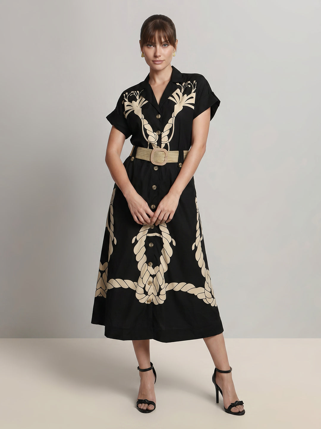 Black Printed Shirt Dress