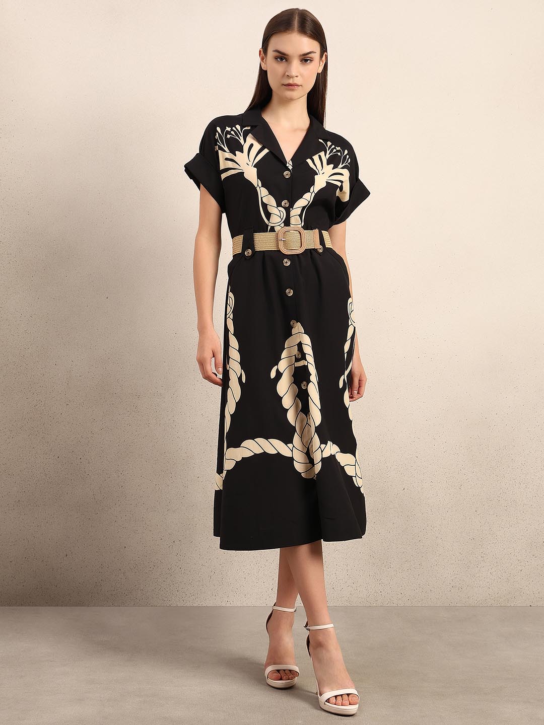Black Printed Shirt Dress
