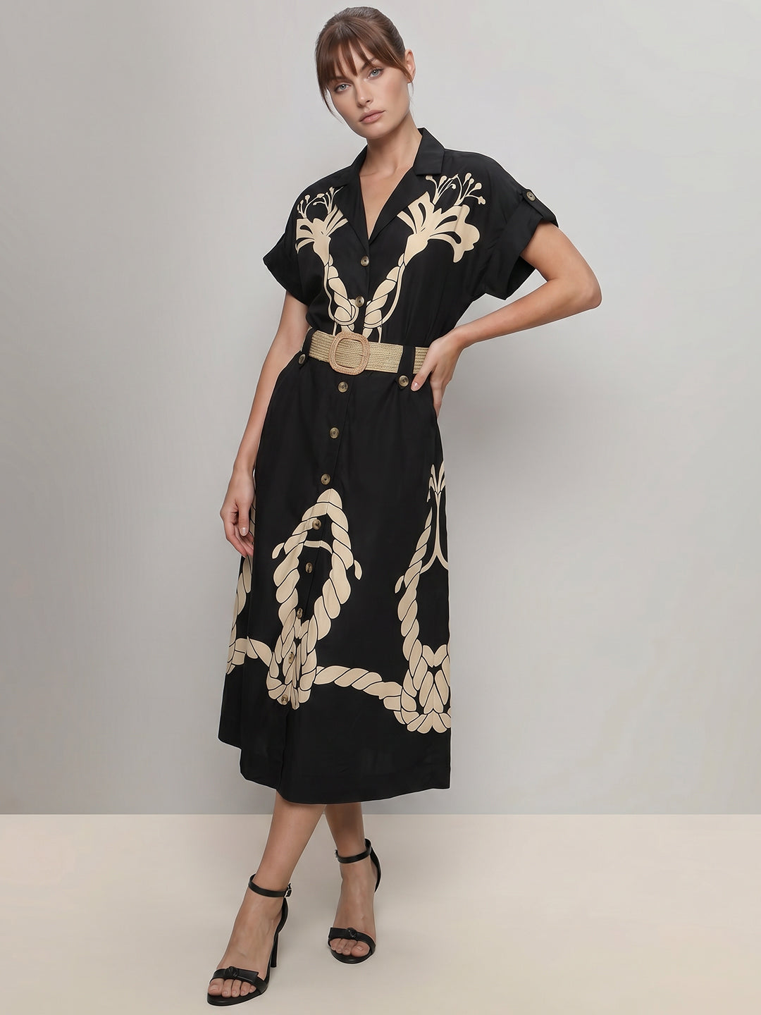 Black Printed Shirt Dress