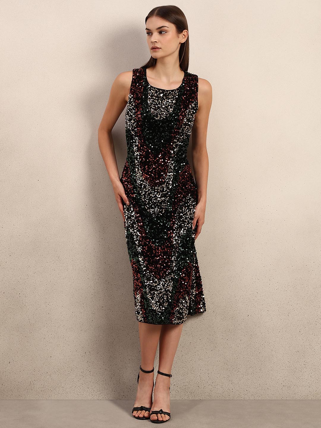 Multi-Colour Sequined Midi Dress