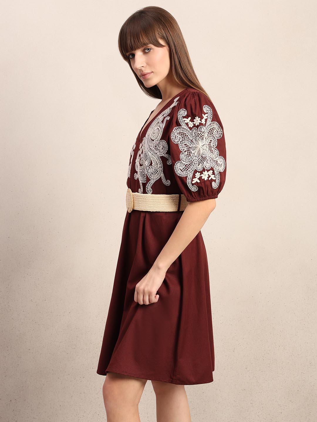Chocolate Brown Embroidered Dress