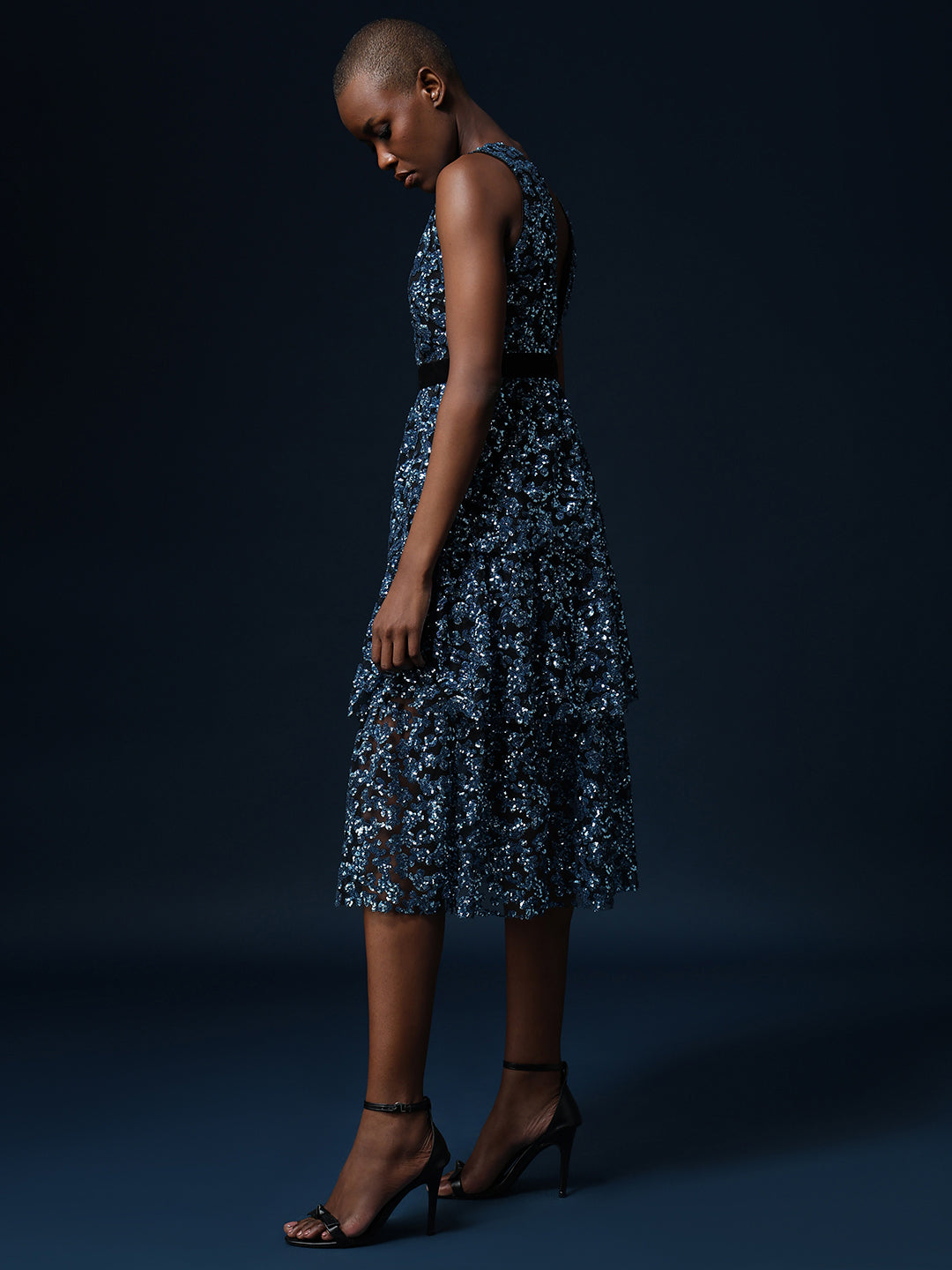 Marquee Sequined Tiered Midi Dress