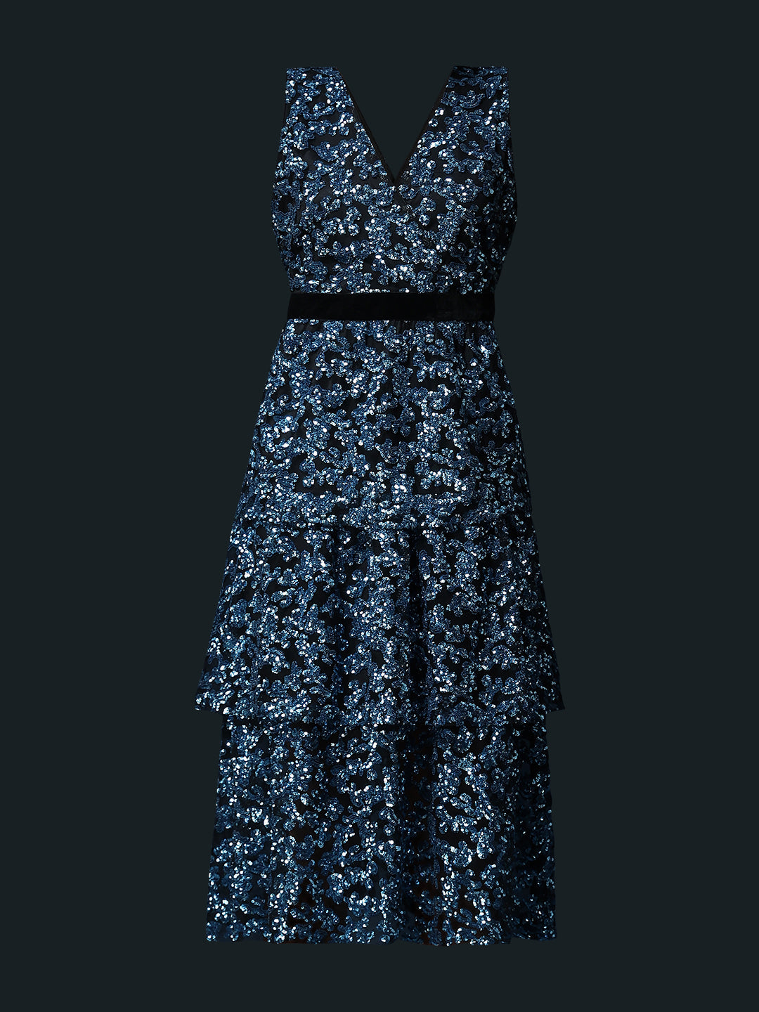 Marquee Sequined Tiered Midi Dress