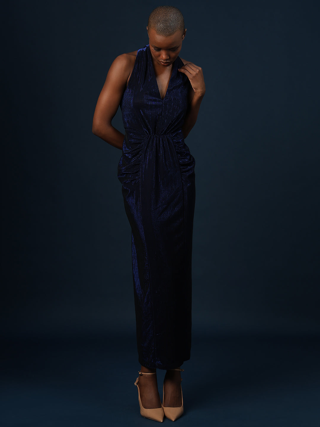 Marquee Ruched Halter Neck Dress