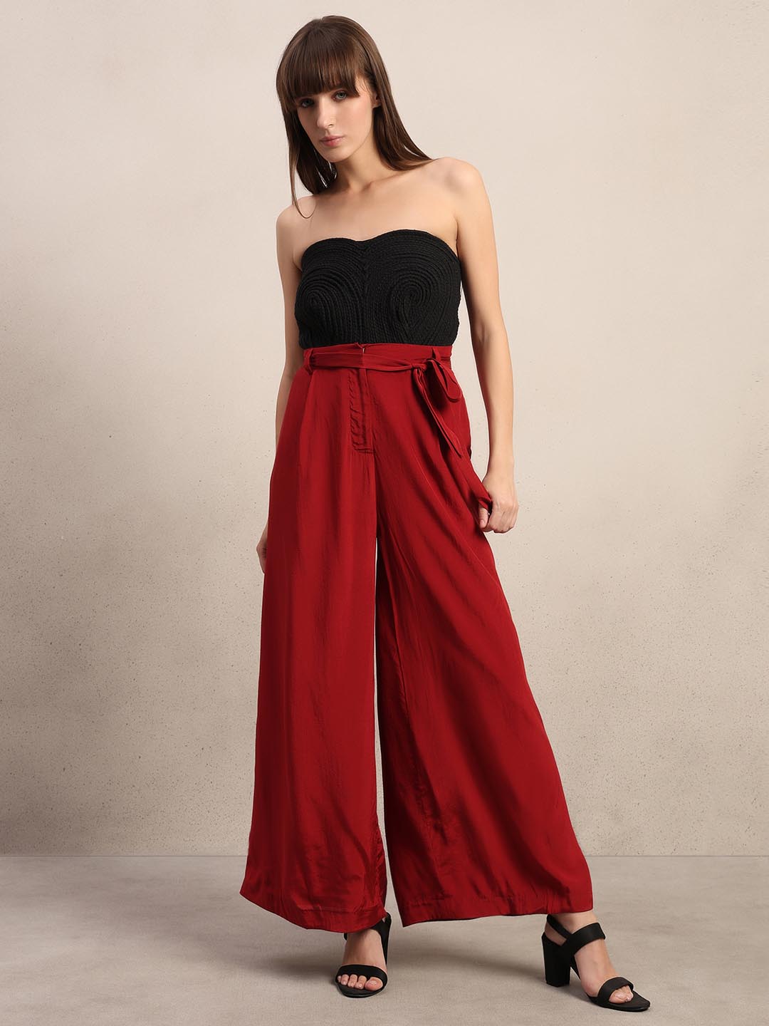 Red High Rise Wide Leg Pants
