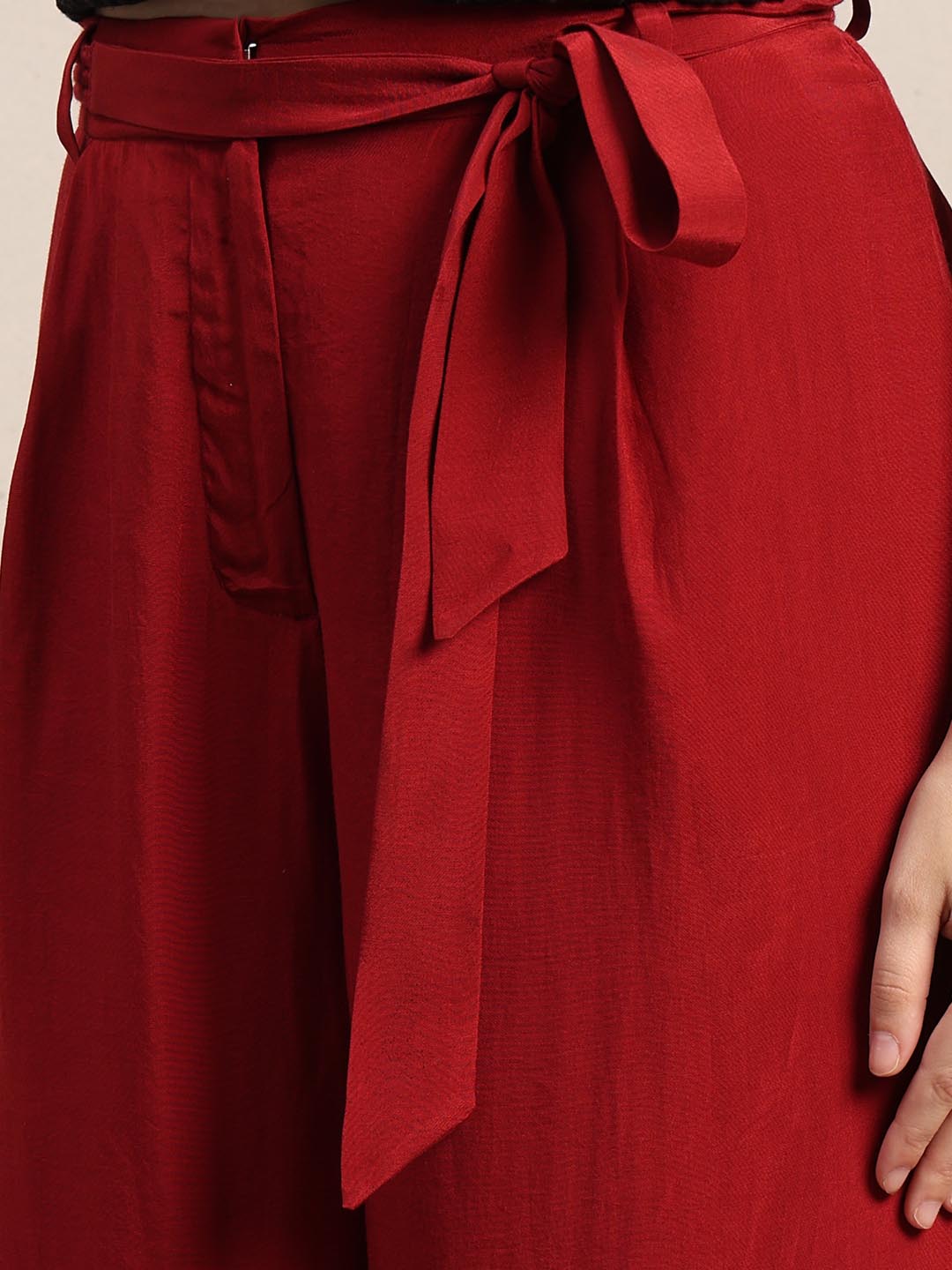 Red High Rise Wide Leg Pants