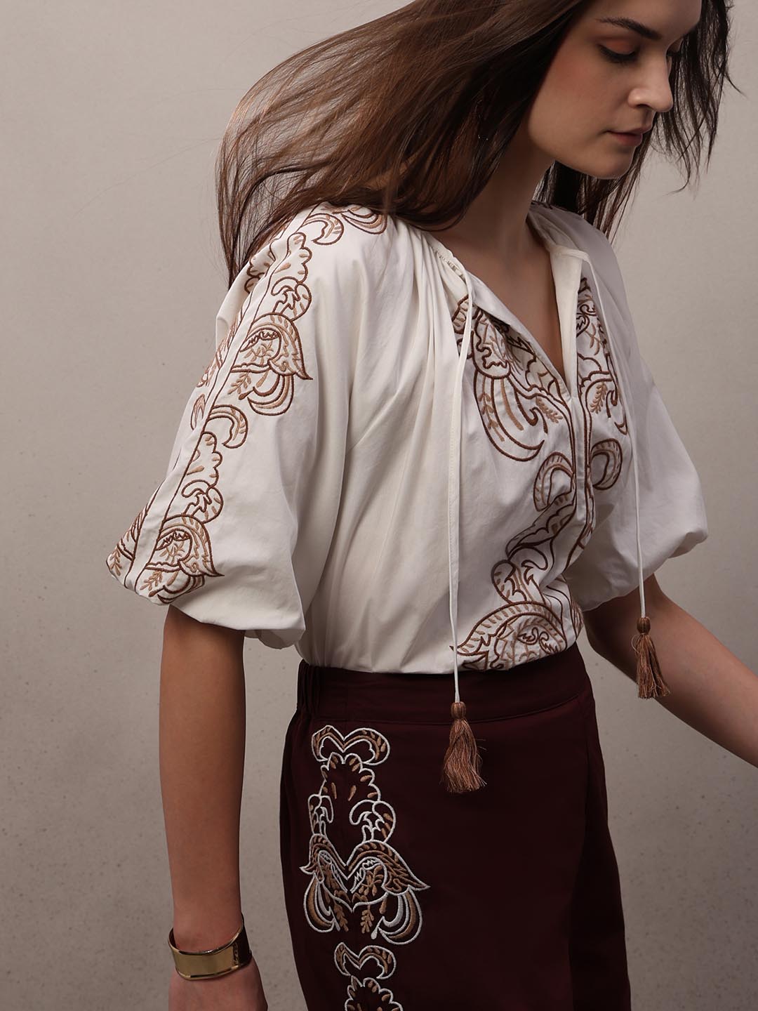 White Embroidered Cotton Top