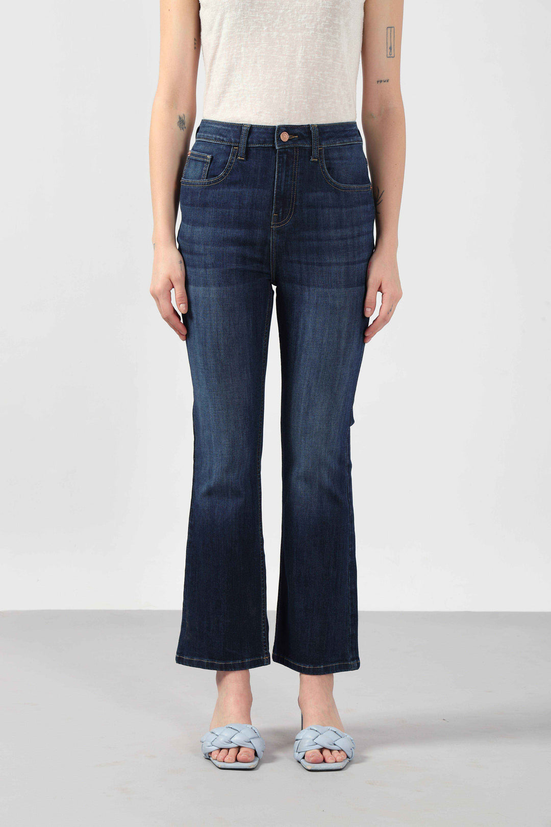 Blue Mid Rise Bootcut Jeans
