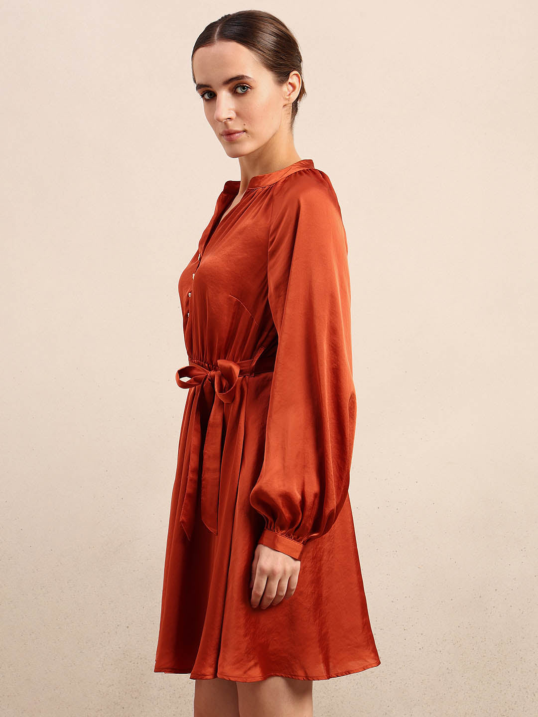 Long Sleeves Belted Mini Dress