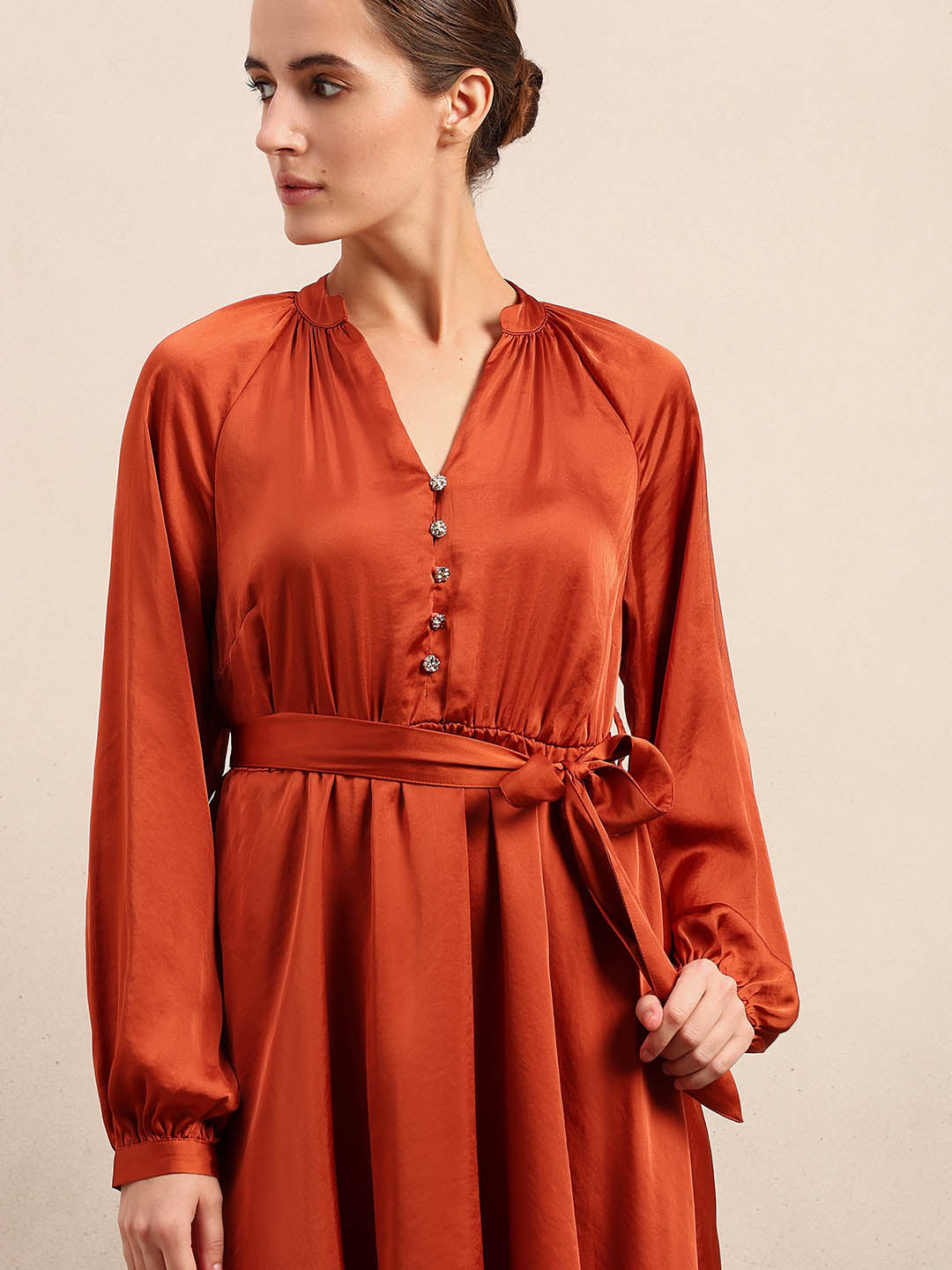 Long Sleeves Belted Mini Dress