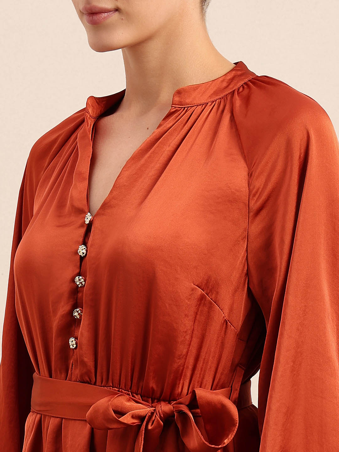 Long Sleeves Belted Mini Dress