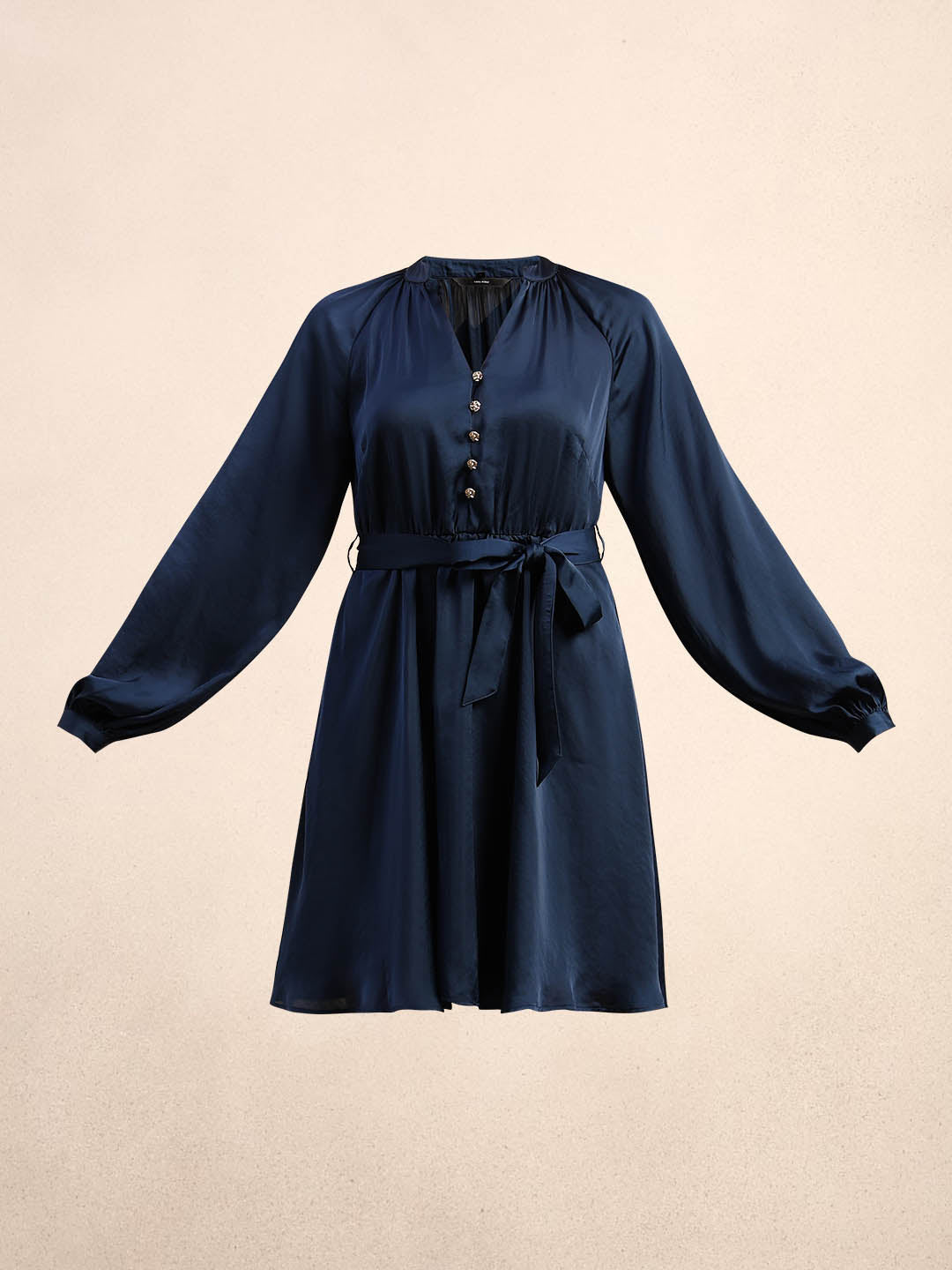 Long Sleeves Belted Mini Dress - Blue