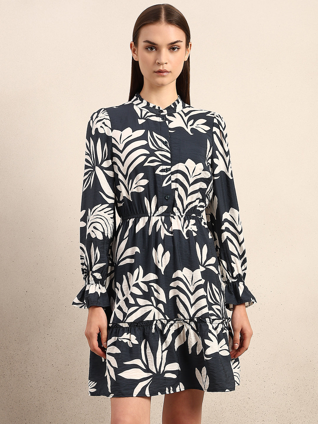 Leaf Print Mini Dress