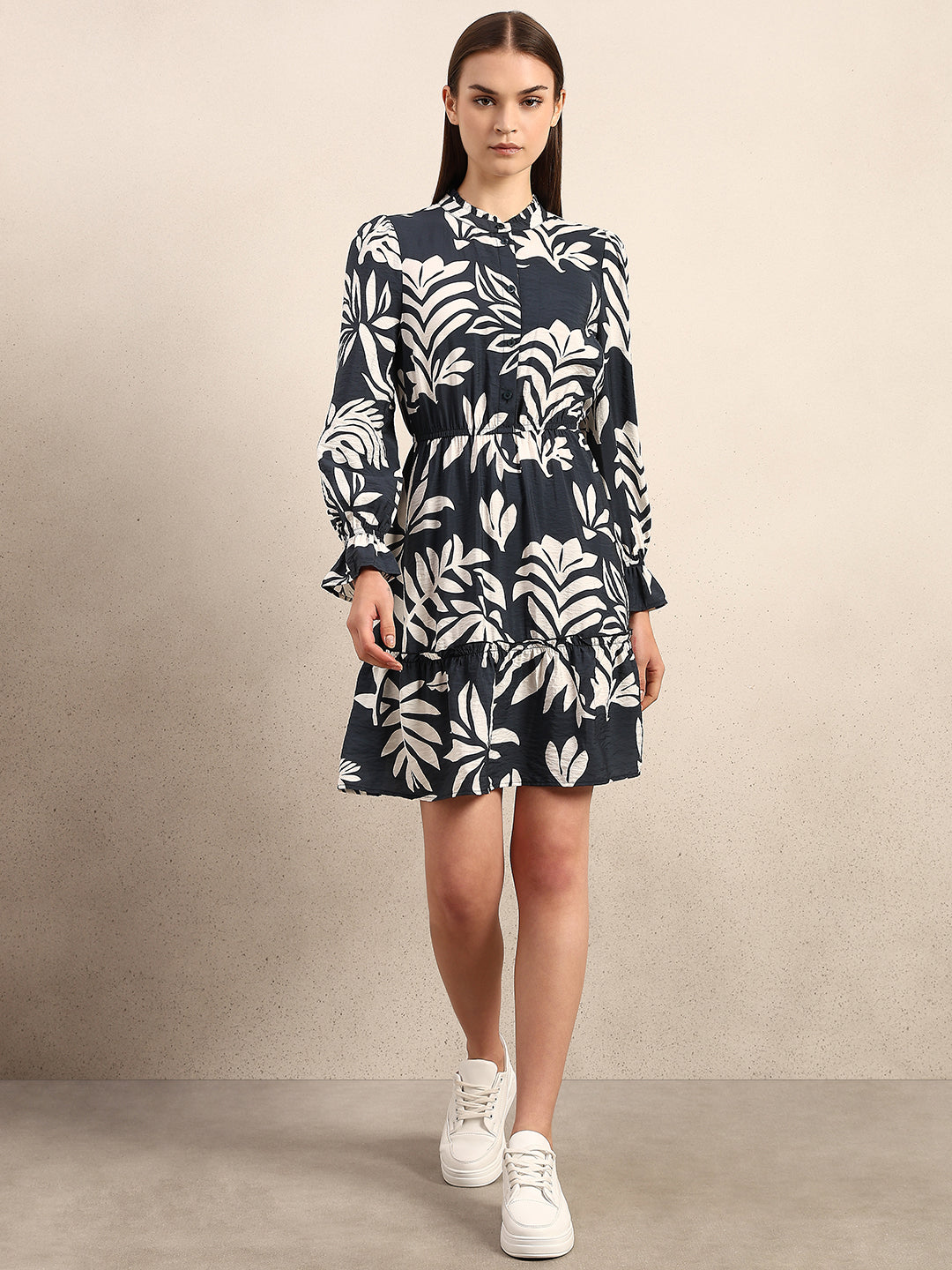 Leaf Print Mini Dress
