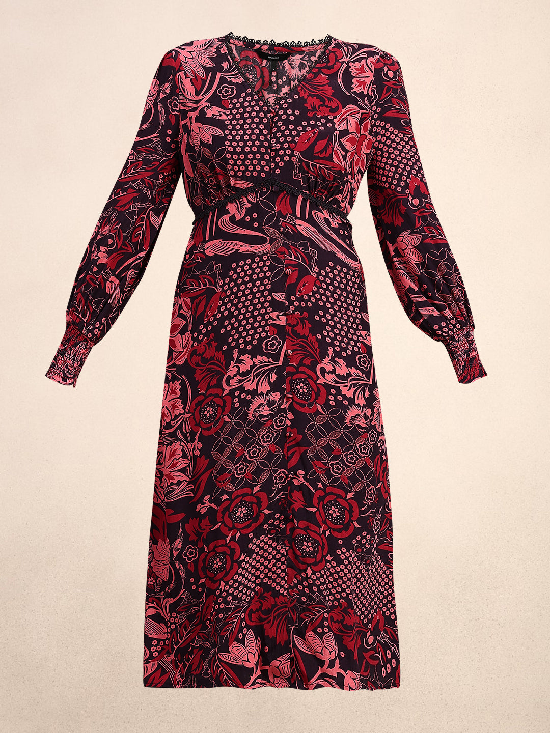Printed V-Neck Full Sleeves Dress