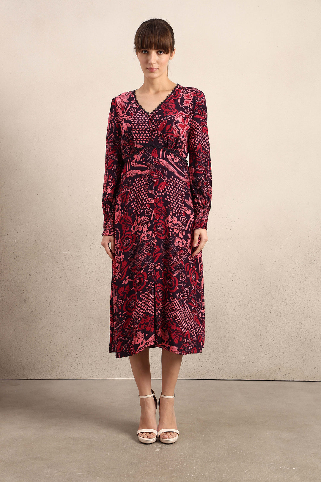 Printed V-Neck Full Sleeves Dress