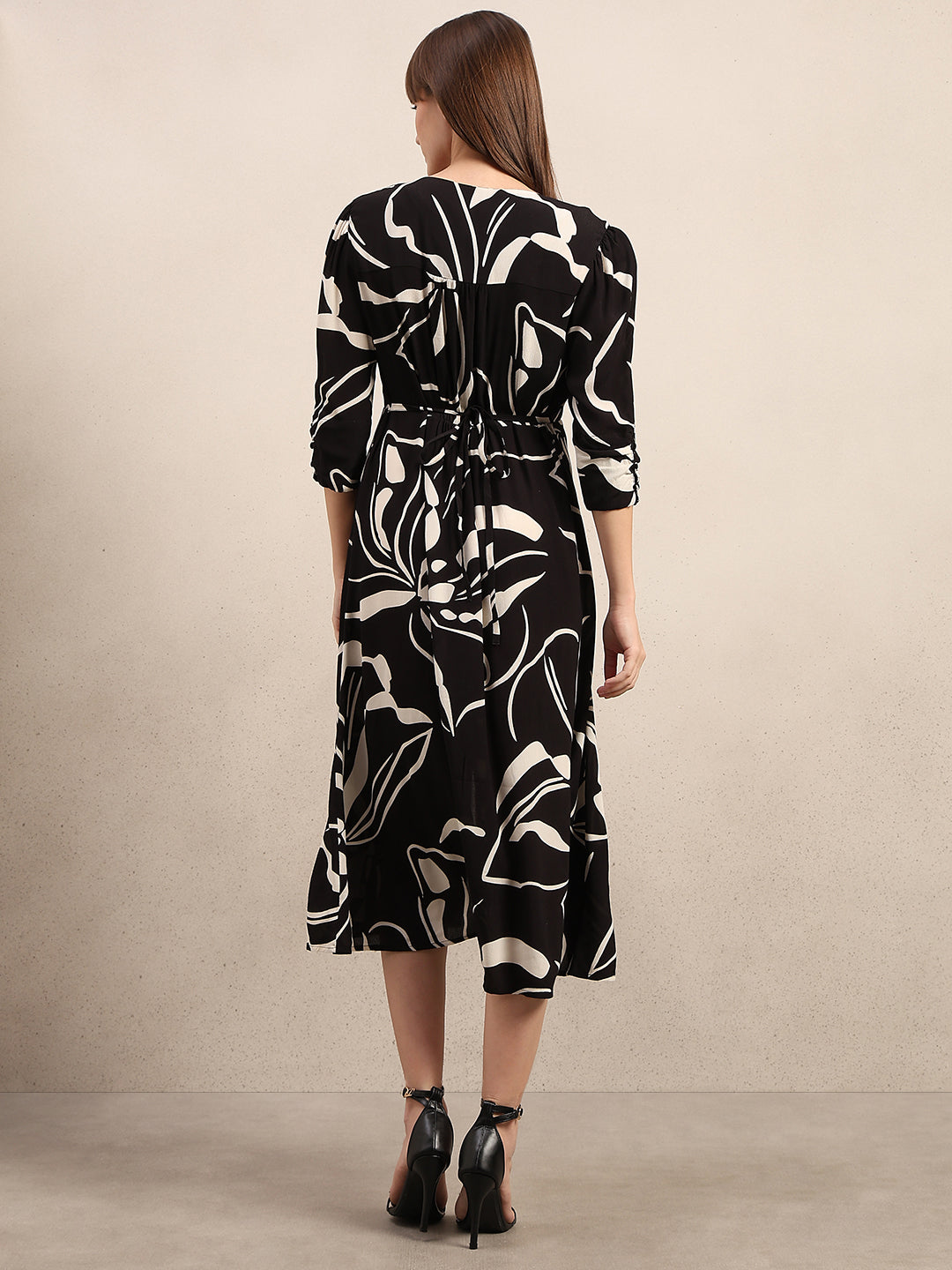 Printed V-Neck Midi Dress