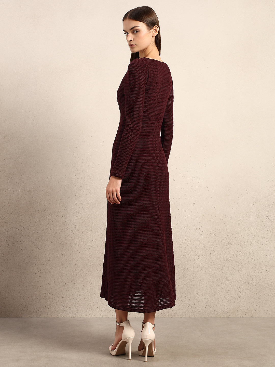 Burgundy Textured Midi Dress