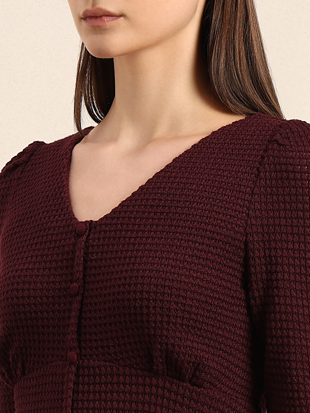 Burgundy Textured Midi Dress