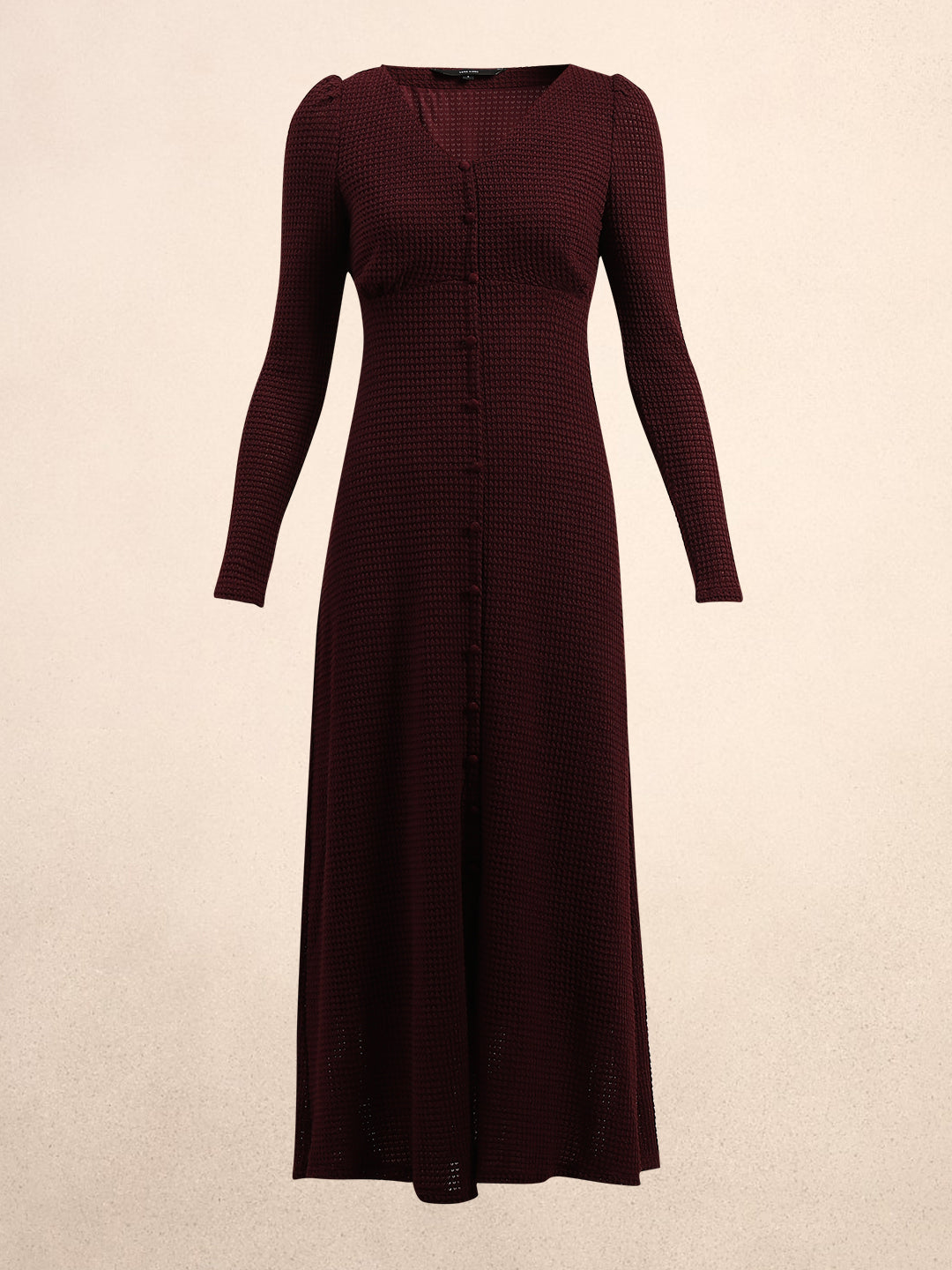 Burgundy Textured Midi Dress