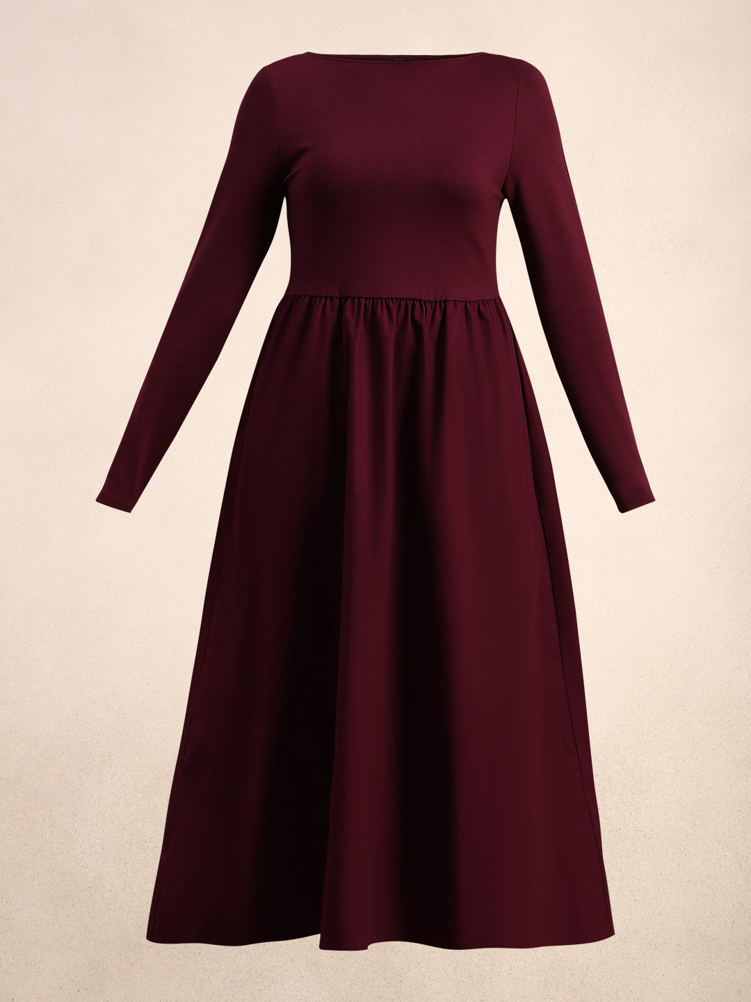 Burgundy Boat Neck Dress