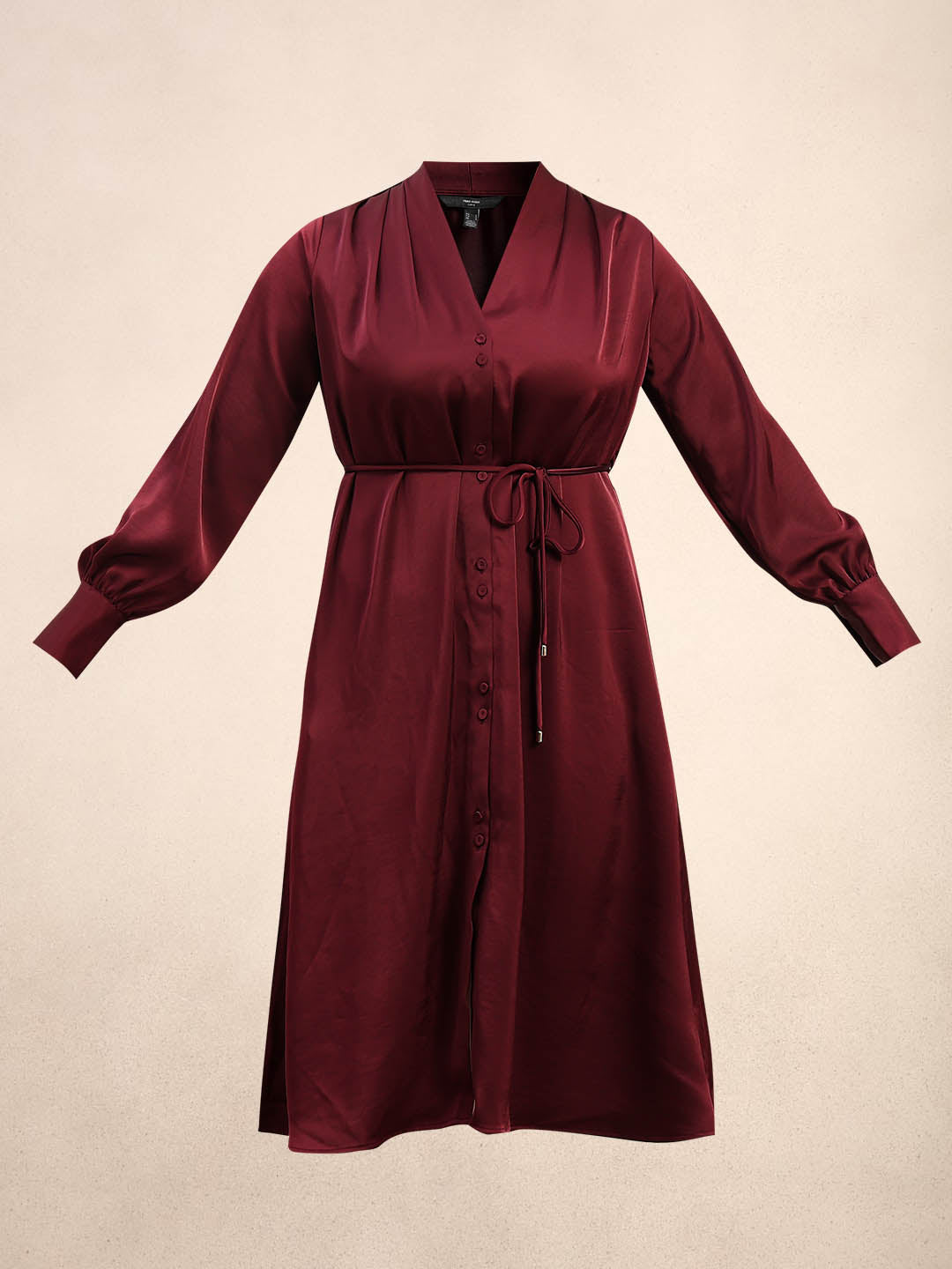 Curve Belted V-Neck Midi Dress - Maroon
