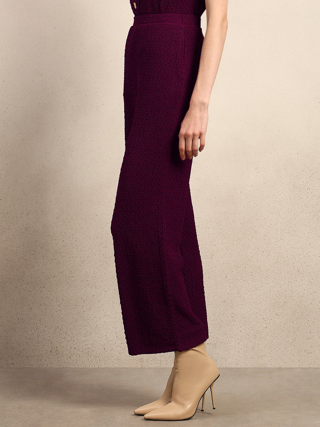 Wide Leg Textured Pants - Purple