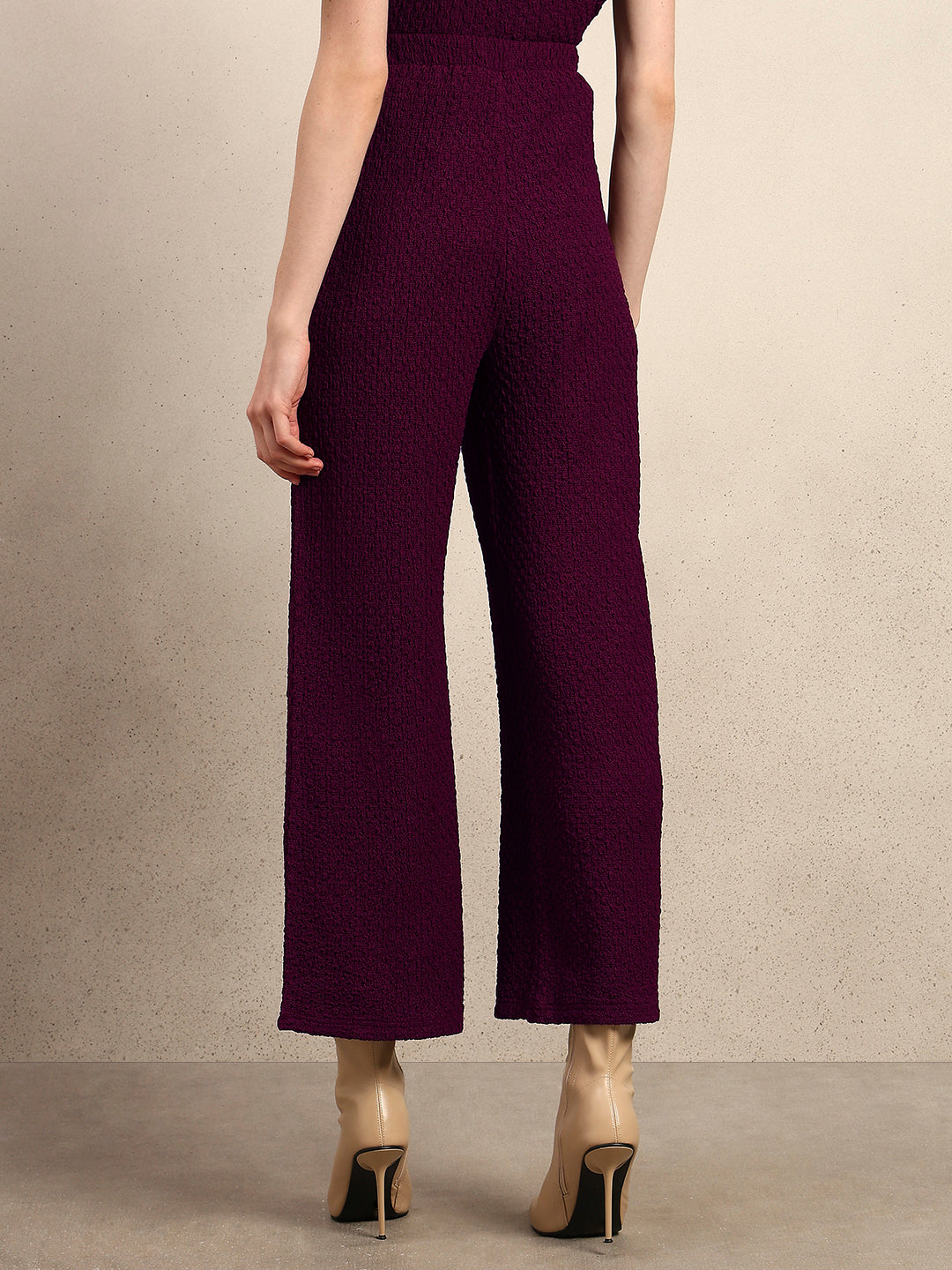 Wide Leg Textured Pants - Purple