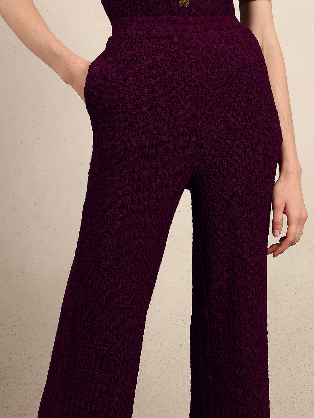 Wide Leg Textured Pants - Purple